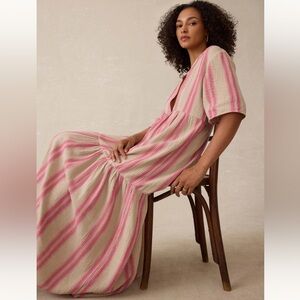 Faherty Dune Cotton Gauze Wesley Dress - Cocoa Reef Stripe